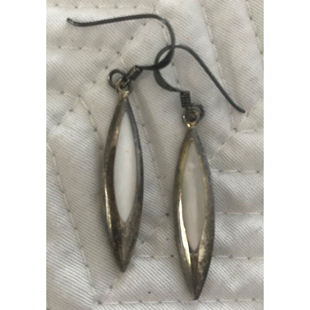 Vintage Inlaid Mother of Pearl Dangle Earrings -Marked 925